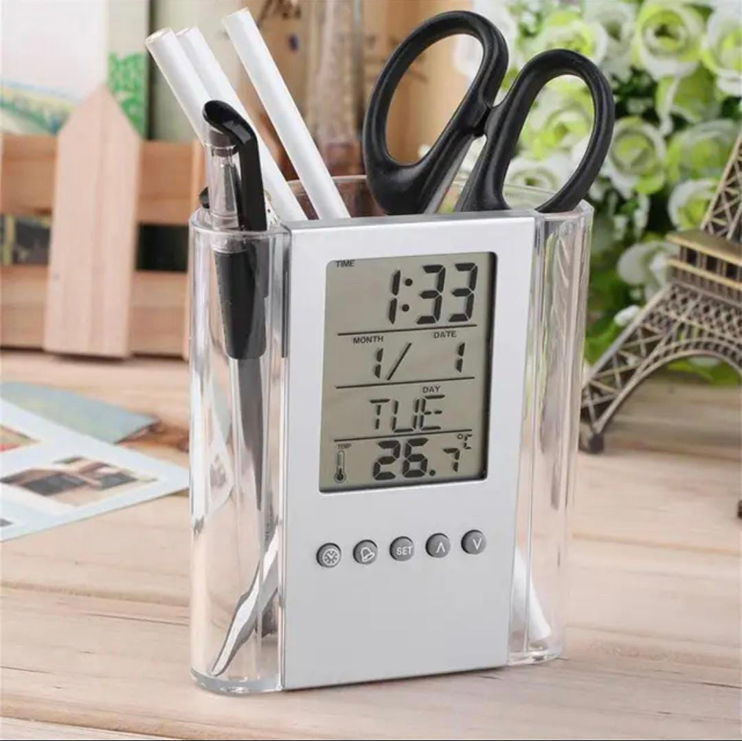 LCD Digital Alarm Clock Desk Pencil Pen Holder, Multi Function Pen Holder with Digital Time Clock, Perpetual Calendar Pen Holder LCD Digital Alarm Clock Desk Pencil Pen Holder, Multi Function Pen Holder with Digital Time Clock, Perpetual Calendar Pen Holder